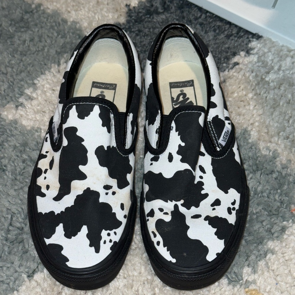 CUSTOM Vans Black and White Cow Print Sneakers